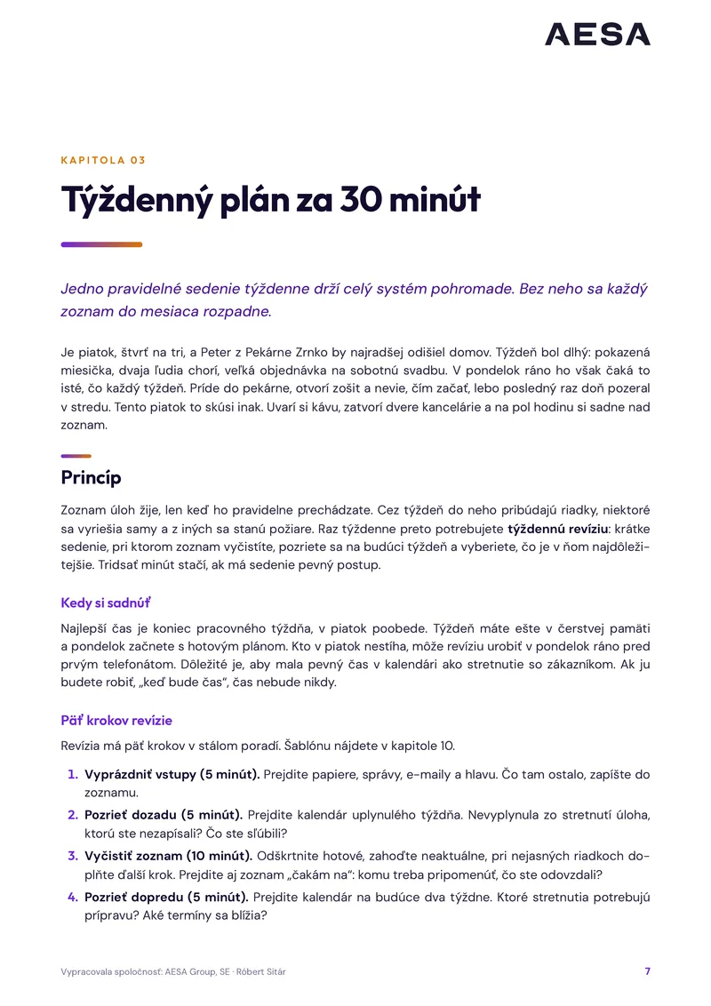 Sample page 1 of the book A Week Under Control